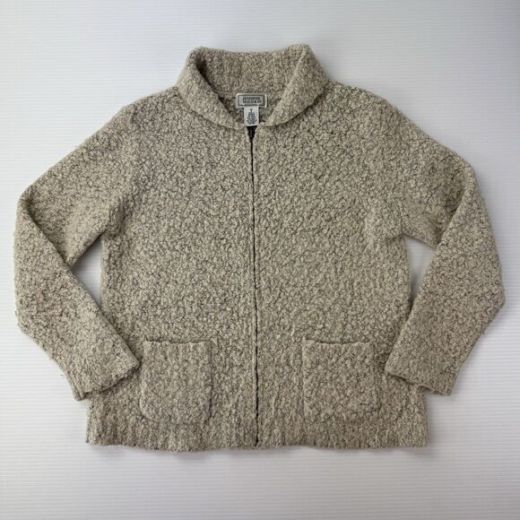 Vintage Jennifer Moore Boucle Wool Blend Zip Up Sweater Jacket Small Beige - Picture 5 of 10